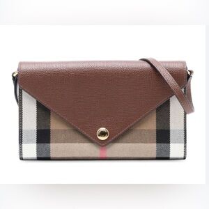 NWT BURBERRY HANNAH COCO HOUSE CHECK DERBY LEATHER CROSSBODY WALLET BAG